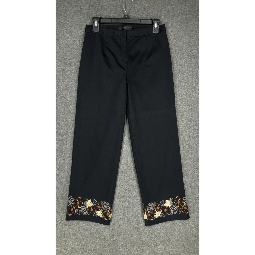 Vintage Geoffrey Beene Sport Cropped Pants Floral Embroidered Woman's 4 Stretch
